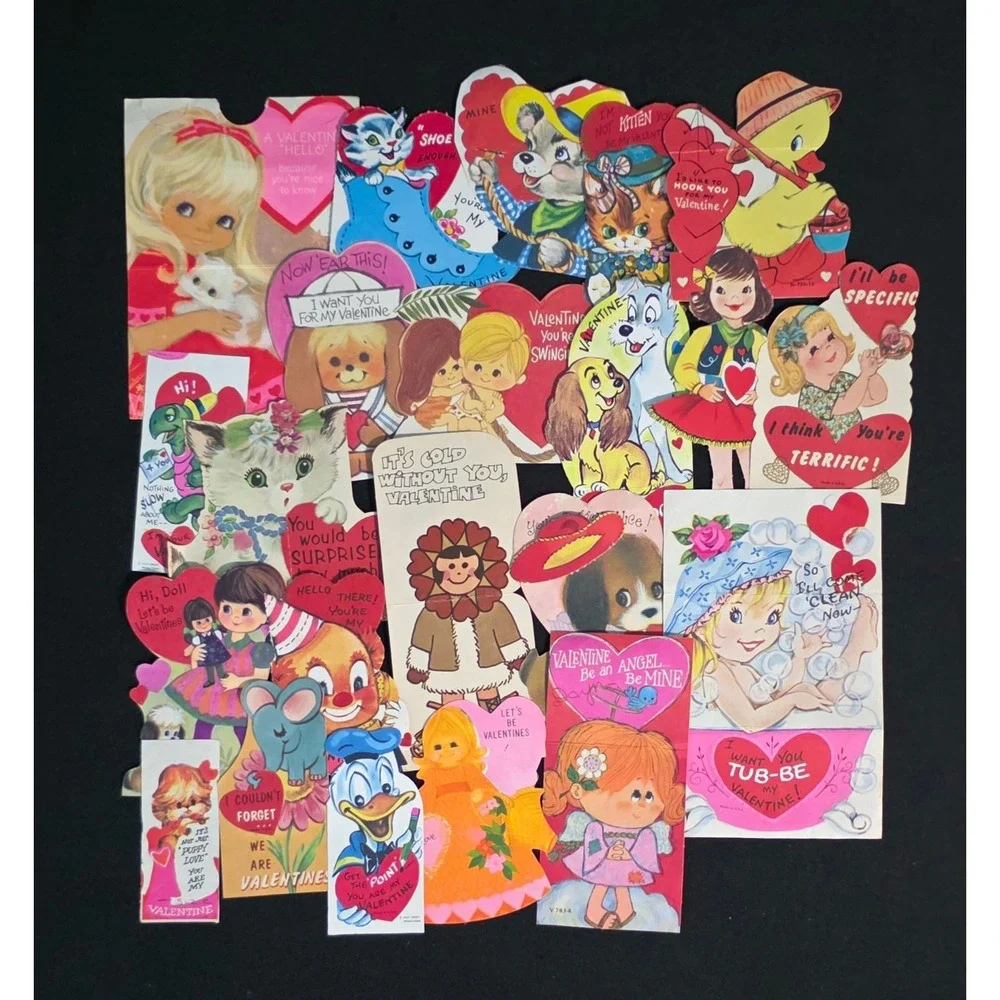 Vintage Valentines Day Cards Lot Disney Donald Duck Mickey Mouse Die Cut 70 pc